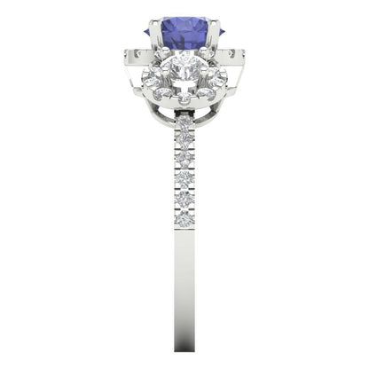 1.46 cttw Simulated Tanzanite Three-Stone Engagement Ring - Solid Gold (Round Cut,6.0mm)