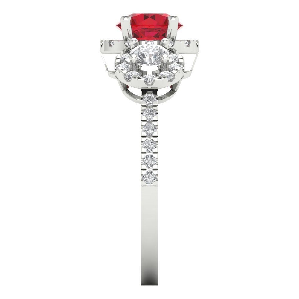1.46 cttw Simulated Ruby Three-Stone Engagement Ring - Solid White Gold (VVS1, Round Cut,6.0mm)