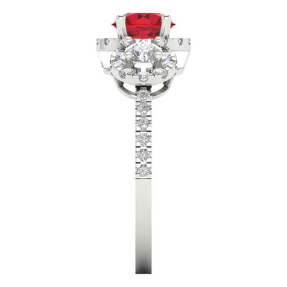1.46 cttw Simulated Ruby Three-Stone Engagement Ring - Solid White Gold (VVS1, Round Cut,6.0mm)