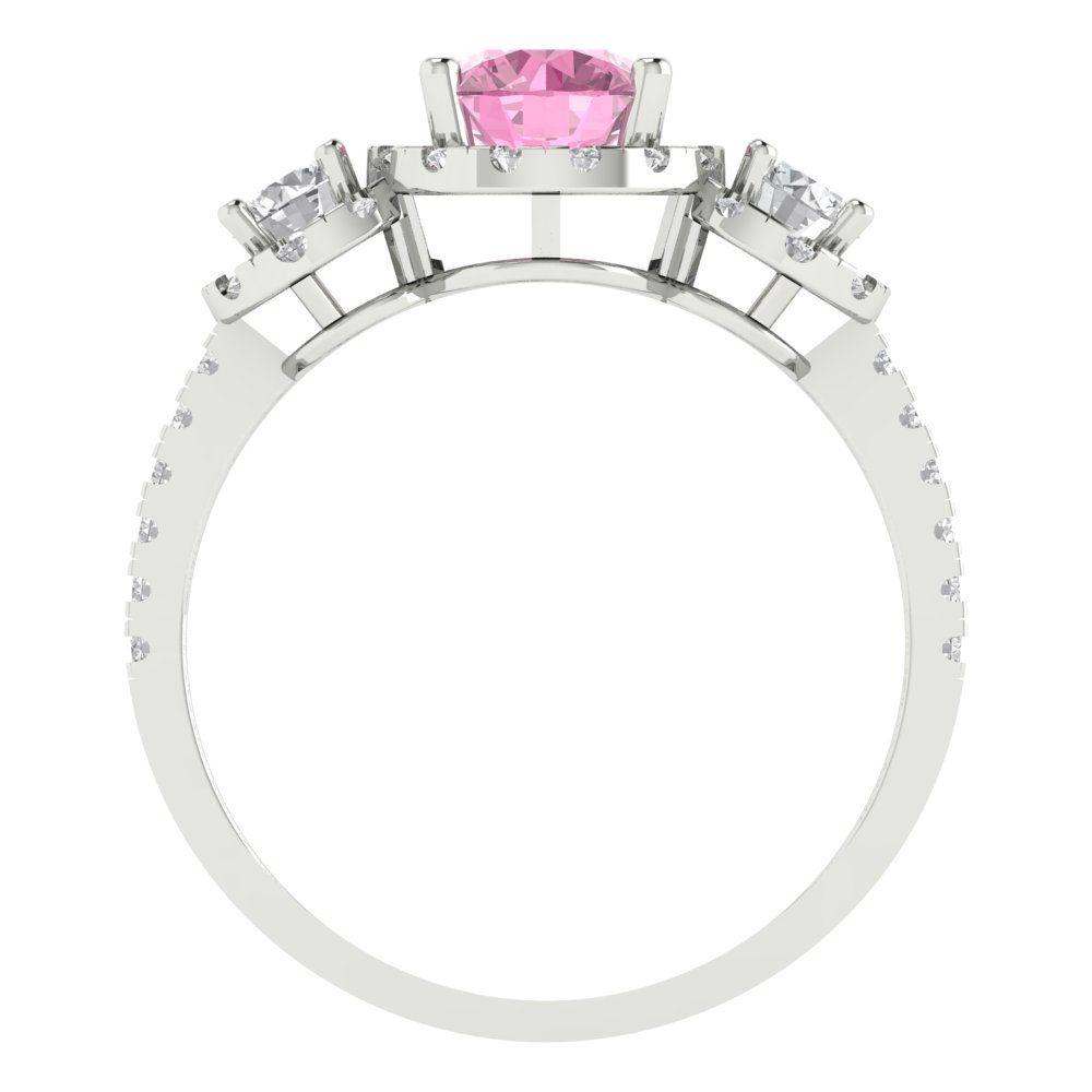 1.46 cttw Zirconia Simulated Pink Diamond Three-Stone Engagement Ring - Solid Gold (VVS1, Round Cut,6.0mm)