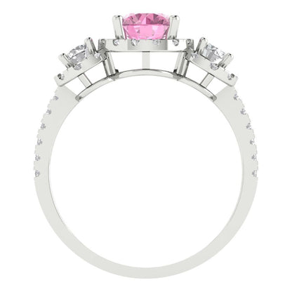 1.46 cttw Zirconia Simulated Pink Diamond Three-Stone Engagement Ring - Solid Gold (VVS1, Round Cut,6.0mm)