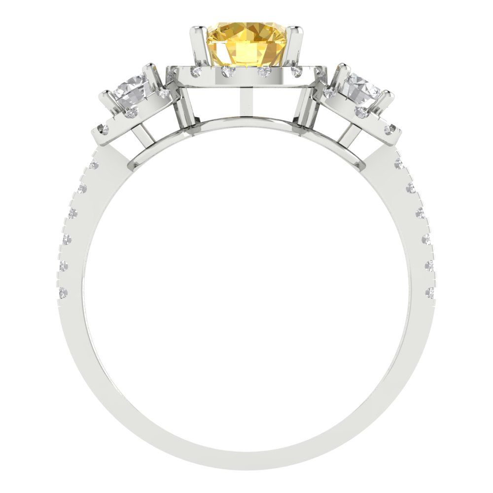 1.46 cttw Zirconia Simulated Yellow Diamond Three-Stone Engagement Ring - Solid Gold (VVS1, Round Cut,6.0mm)