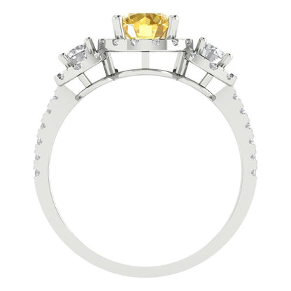 1.46 cttw Zirconia Simulated Yellow Diamond Three-Stone Engagement Ring - Solid Gold (VVS1, Round Cut,6.0mm)