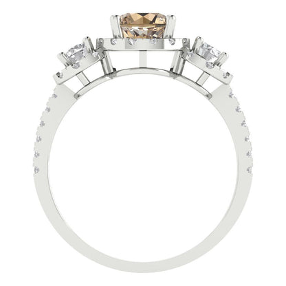 1.46 cttw Yellow Moissanite Three-Stone Engagement Ring - Solid Gold (Round Cut,6.0mm)