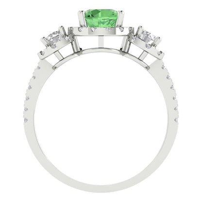 1.46 cttw Zirconia Simulated Green Diamond Three-Stone Engagement Ring - Solid Gold (VVS1, Round Cut,6.0mm)