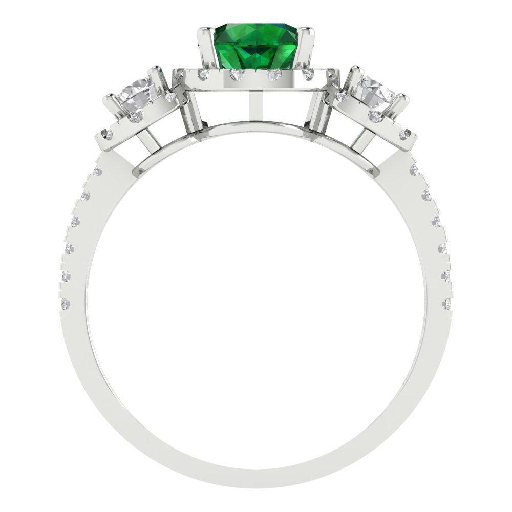 1.46 cttw Simulated Emerald Three-Stone Engagement Ring - Solid Gold (Round Cut,6.0mm)