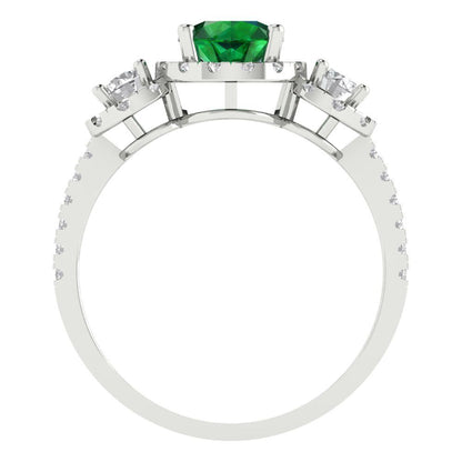 1.46 cttw Simulated Emerald Three-Stone Engagement Ring - Solid Gold (Round Cut,6.0mm)