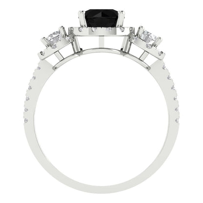 1.46 cttw Natural Onyx Three-Stone Engagement Ring - Solid Gold (Round Cut,6.0mm)