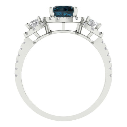 1.46 cttw Natural London Blue Topaz Three-Stone Engagement Ring - Solid Gold (Round Cut,6.0mm)