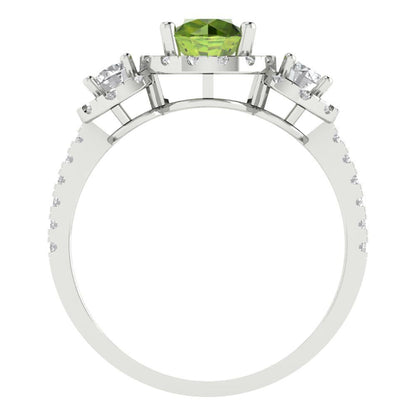 1.46 cttw Natural Peridot Three-Stone Engagement Ring - Solid Gold (Round Cut,6.0mm)