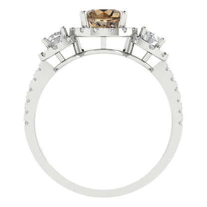 1.46 cttw Zirconia Simulated Champagne Diamond Three-Stone Engagement Ring - Solid Gold (VVS1, Round Cut,6.0mm)