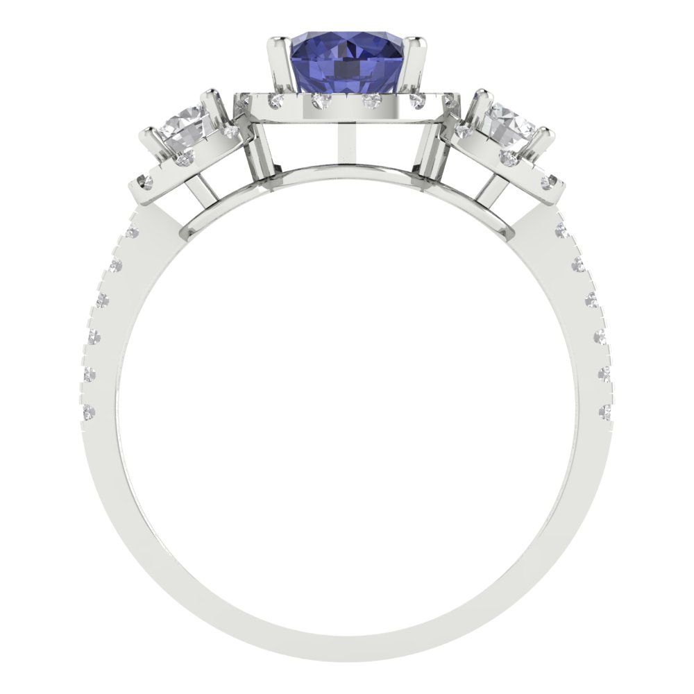 1.46 cttw Simulated Tanzanite Three-Stone Engagement Ring - Solid Gold (Round Cut,6.0mm)