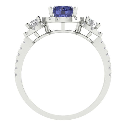 1.46 cttw Simulated Tanzanite Three-Stone Engagement Ring - Solid Gold (Round Cut,6.0mm)