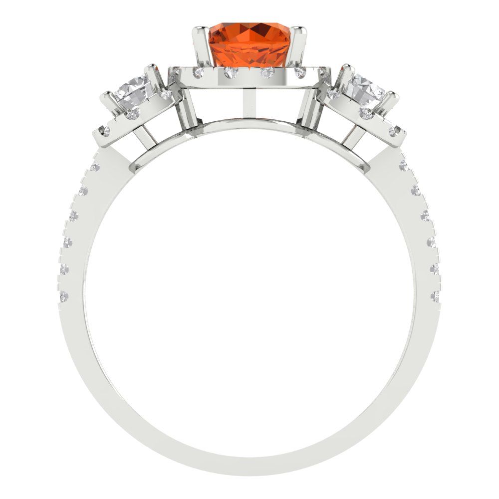 1.46 cttw Simulated Ruby Three-Stone Engagement Ring - Solid White Gold (VVS1, Round Cut,6.0mm)