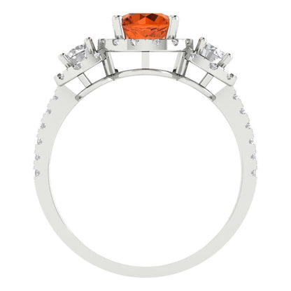 1.46 cttw Simulated Ruby Three-Stone Engagement Ring - Solid White Gold (VVS1, Round Cut,6.0mm)