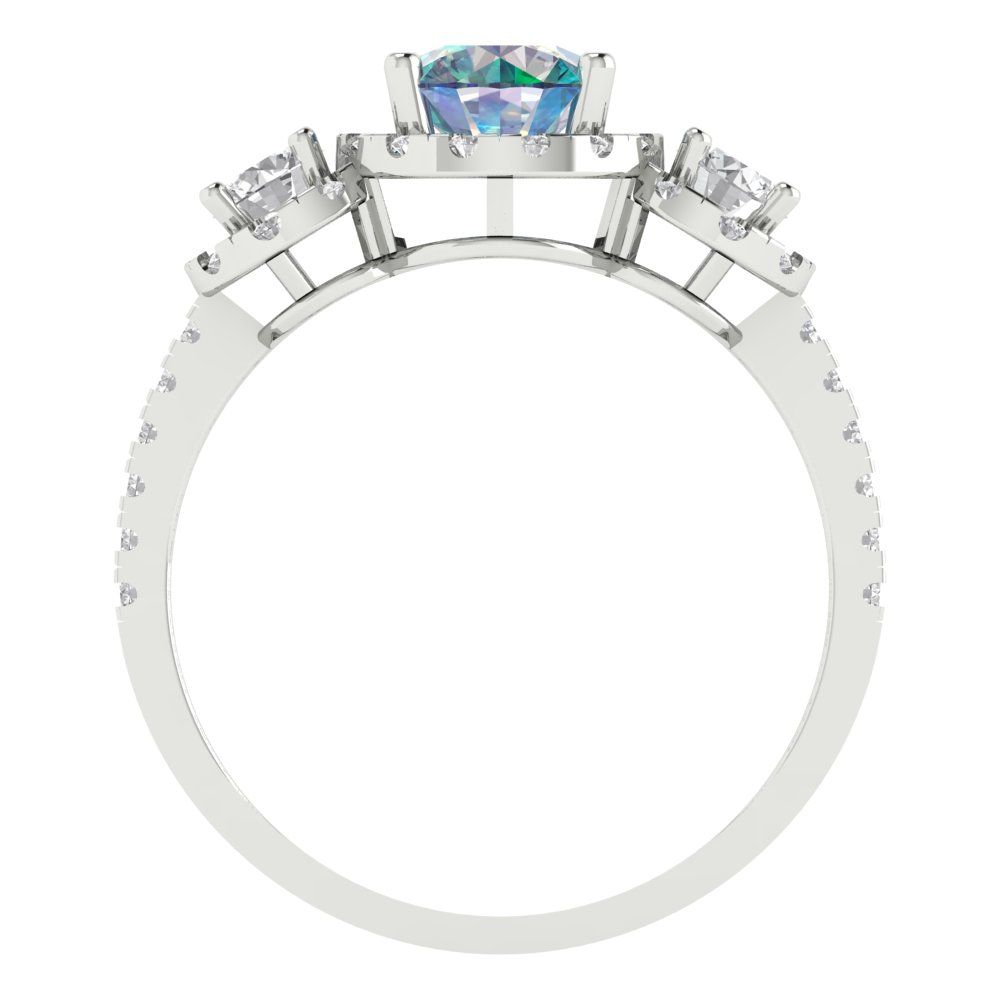 1.46 cttw Blue Moissanite Three-Stone Engagement Ring - Solid Gold (Round Cut,6.0mm)