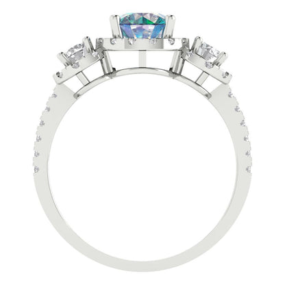 1.46 cttw Blue Moissanite Three-Stone Engagement Ring - Solid Gold (Round Cut,6.0mm)