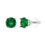 1.5 ct Brilliant Round Cut Solitaire Studs Simulated Emerald Stone White Gold Earrings Screw back