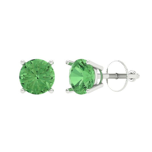 1.5 ctw Green Zirconia Studs Earrings | 6mm Round Cut White Gold Screw back | April Birthstone