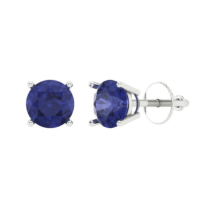 1.5 ctw Tanzanite Studs Earrings | 6mm Round Cut White Gold Screw back | December Birthstone