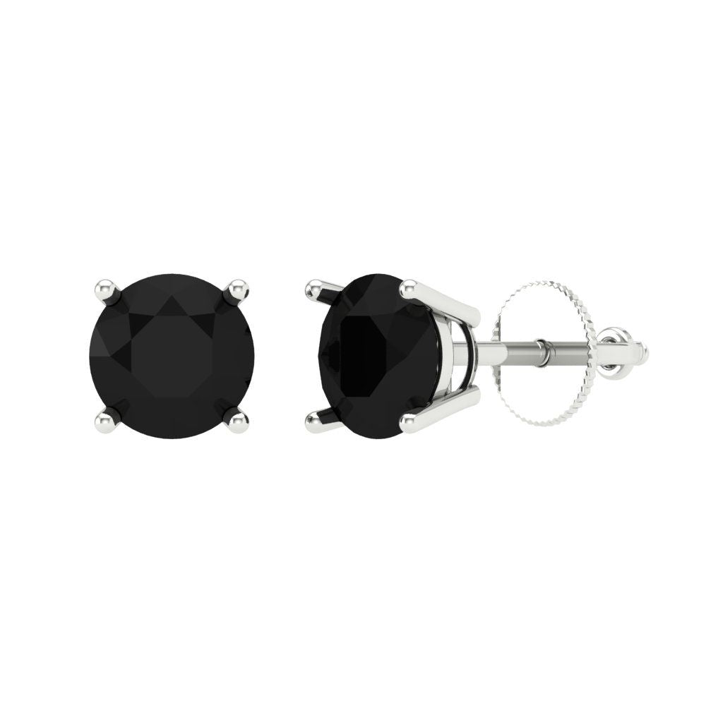 1.5 ctw Onyx Studs Earrings | 6mm Round Cut White Gold Screw back | July Birthstone