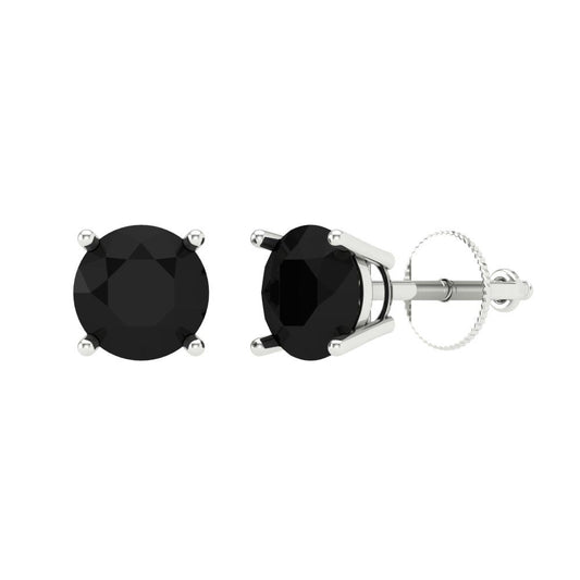 1.5 ctw Onyx Studs Earrings | 6mm Round Cut White Gold Screw back | July Birthstone