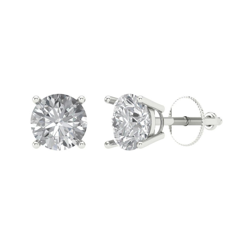 1.5 ct Brilliant Round Cut Solitaire Studs Natural Diamond Stone Clarity SI1-2 Color G-H White Gold Earrings Screw back