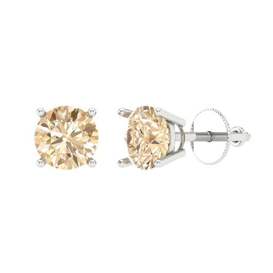 1.5 ctw Morganite Studs Earrings | 6mm Round Cut White Gold Screw back | February Birthstone