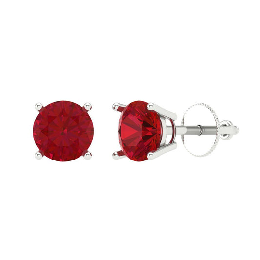 1.5 ctw Ruby Studs Earrings | 6mm Round Cut White Gold Screw back | July Birthstone