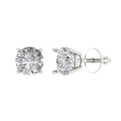 1.5 ctw Zirconia Diamond Studs Earrings | 6mm Round Cut White Gold Screw back | April Birthstone