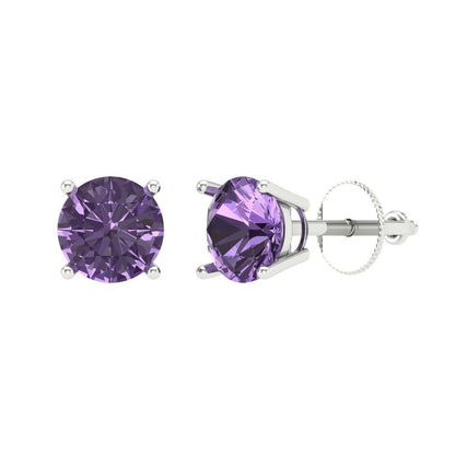1.5 ctw Alexandrite Studs Earrings | 6mm Round Cut White Gold Screw back | June Birthstone