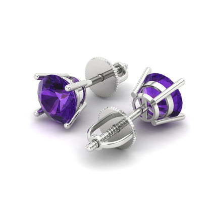 1.5 ctw Amethyst Studs Earrings | 6mm Round Cut White Gold Screw back | February Birthstone