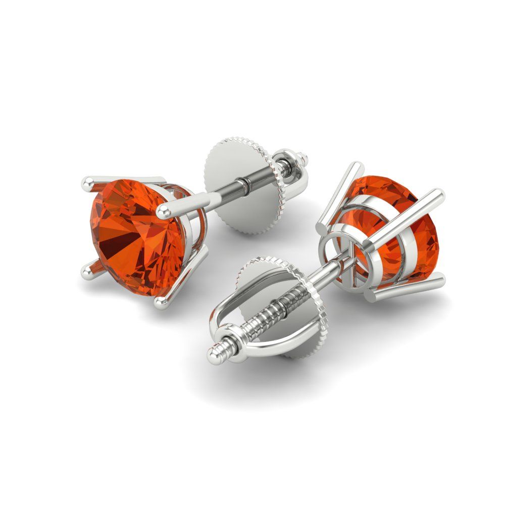 1.5 ctw Red Zirconia Studs Earrings | 6mm Round Cut White Gold Screw back | April Birthstone