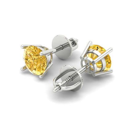 1.5 ctw Citrine Studs Earrings | 6mm Round Cut White Gold Screw back | November Birthstone