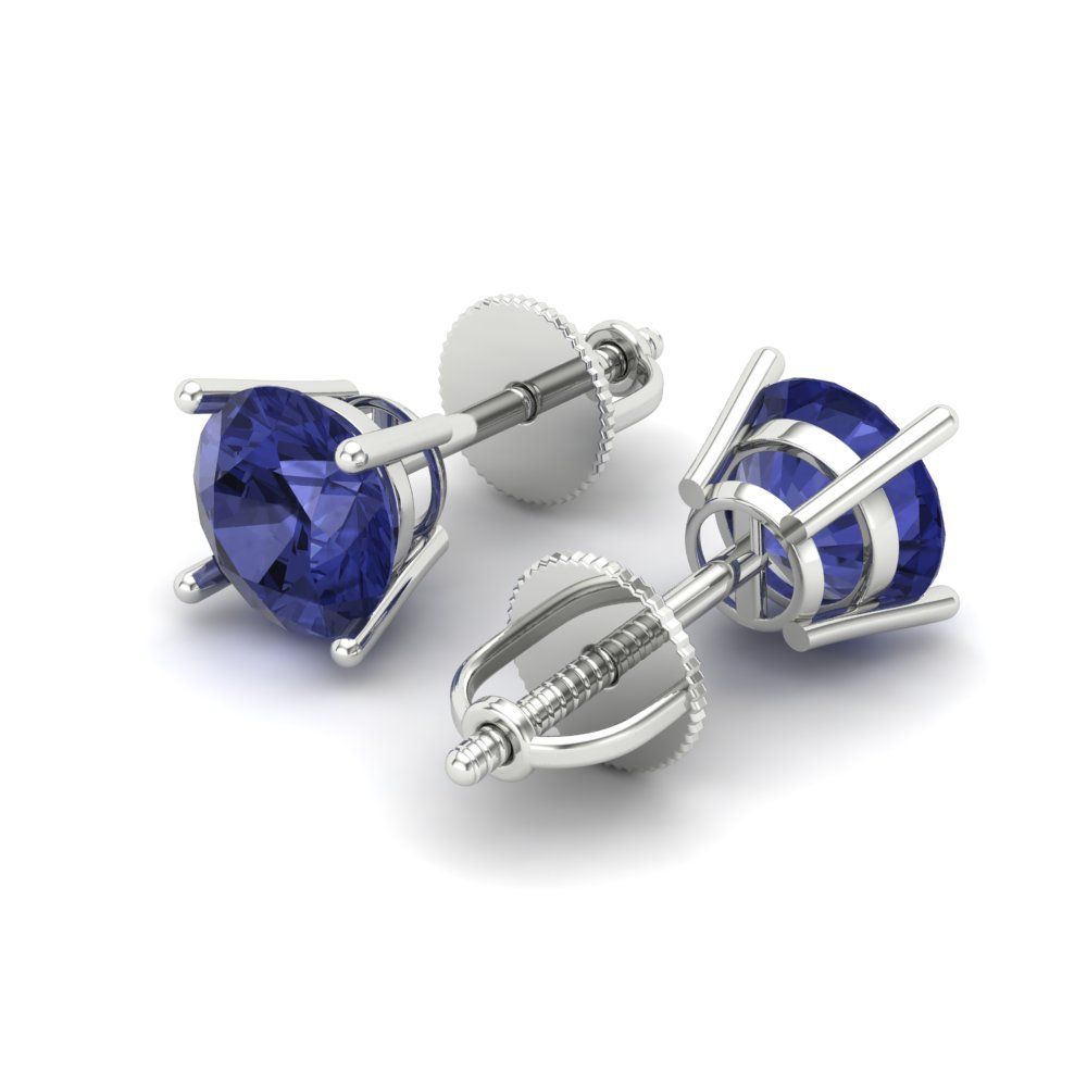 1.5 ctw Tanzanite Studs Earrings | 6mm Round Cut White Gold Screw back | December Birthstone