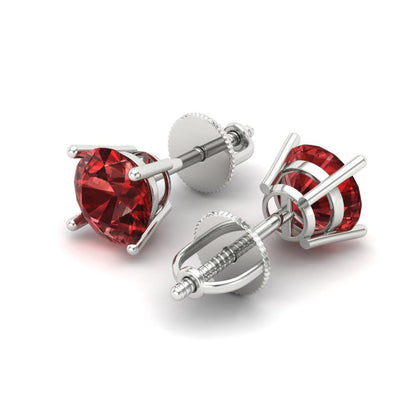 1.5 ctw Garnet Studs Earrings | 6mm Round Cut White Gold Screw back | January Birthstone