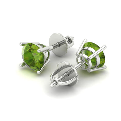 1.5 ctw Peridot Studs Earrings | 6mm Round Cut White Gold Screw back | August Birthstone