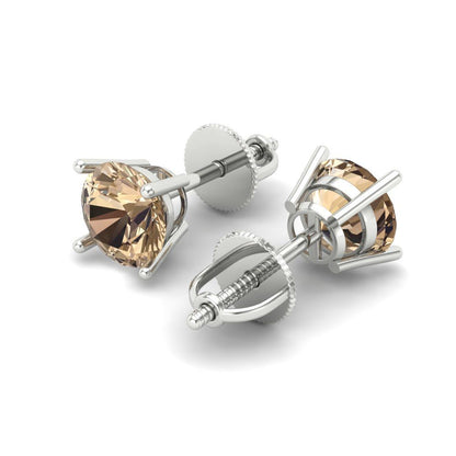 1.5 ctw Yellow Moissanite Studs Earrings | 6mm Round Cut White Gold Screw back | April Birthstone