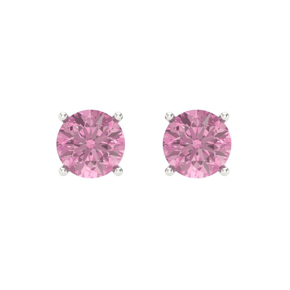 1.5 ctw Pink Zirconia Studs Earrings | 6mm Round Cut White Gold Screw back | April Birthstone