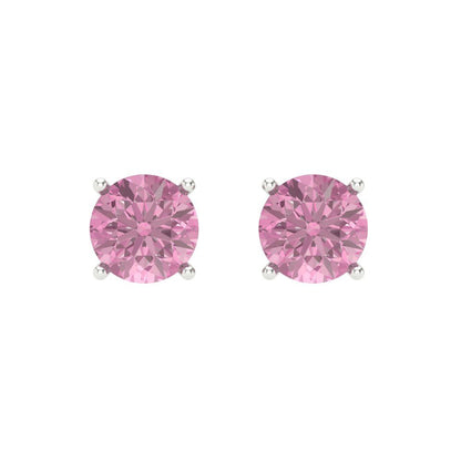 1.5 ctw Pink Zirconia Studs Earrings | 6mm Round Cut White Gold Screw back | April Birthstone