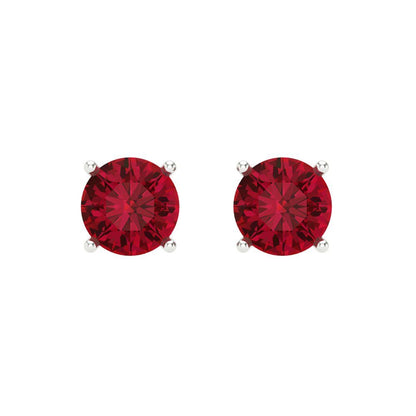 1.5 ctw Ruby Studs Earrings | 6mm Round Cut White Gold Screw back | July Birthstone