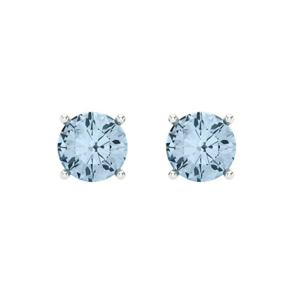 1.5 ctw Aquamarine Studs Earrings | 6mm Round Cut White Gold Screw back | March Birthstone
