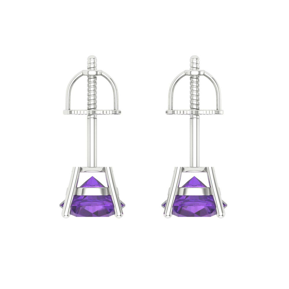 1.5 ctw Amethyst Studs Earrings | 6mm Round Cut White Gold Screw back | February Birthstone