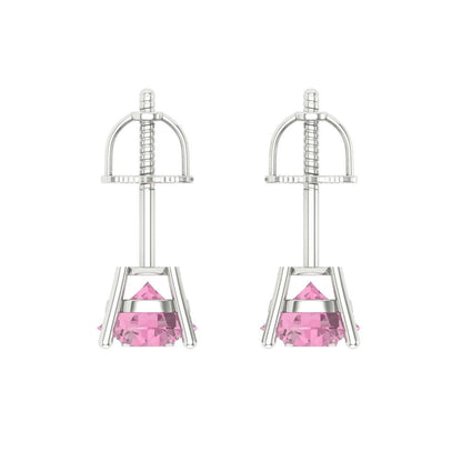 1.5 ctw Pink Zirconia Studs Earrings | 6mm Round Cut White Gold Screw back | April Birthstone