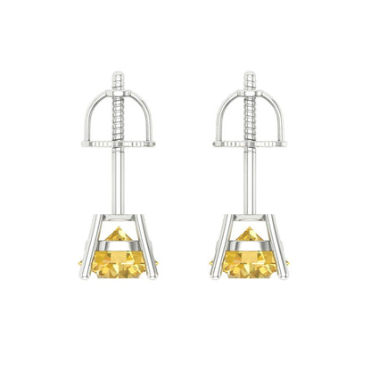 1.5 ctw Citrine Studs Earrings | 6mm Round Cut White Gold Screw back | November Birthstone