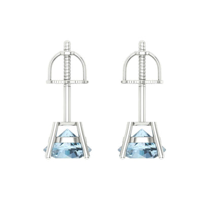 1.5 ctw Swiss Blue Topaz Studs Earrings | 6mm Round Cut White Gold Screw back | December Birthstone