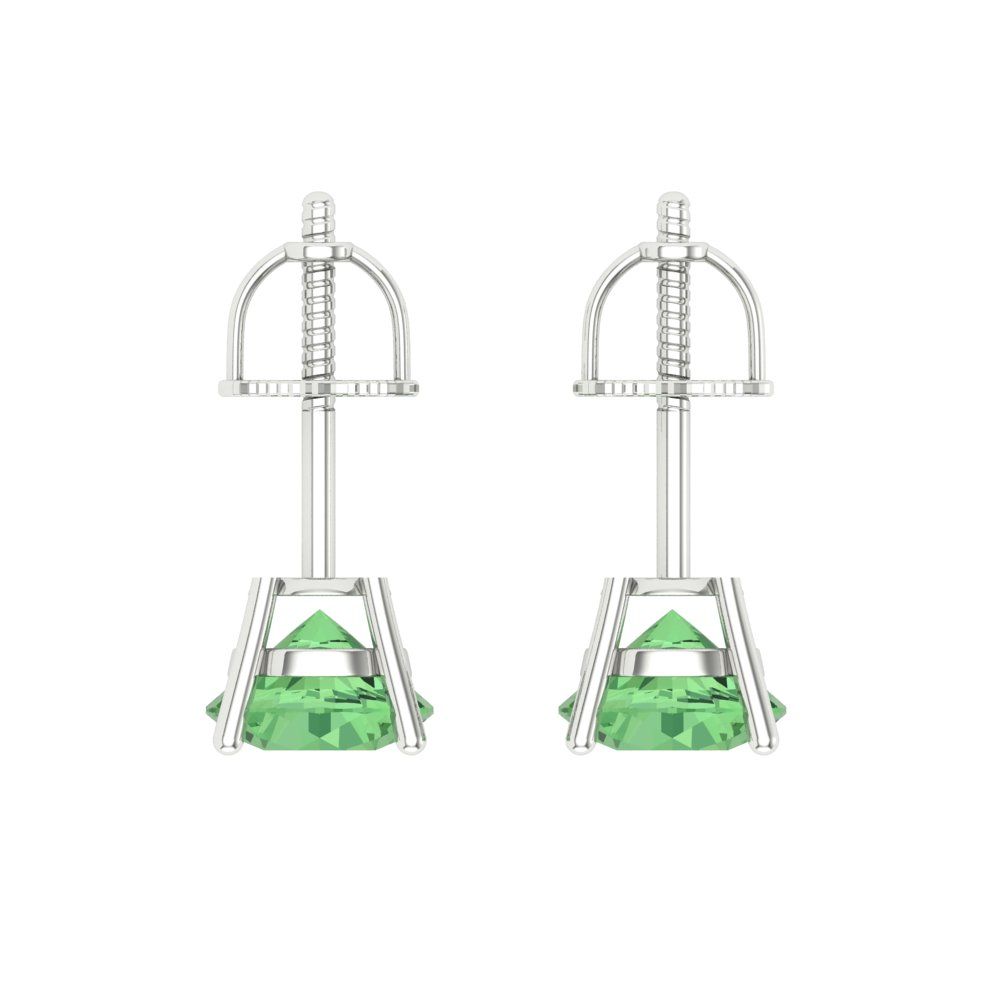 1.5 ctw Green Zirconia Studs Earrings | 6mm Round Cut White Gold Screw back | April Birthstone
