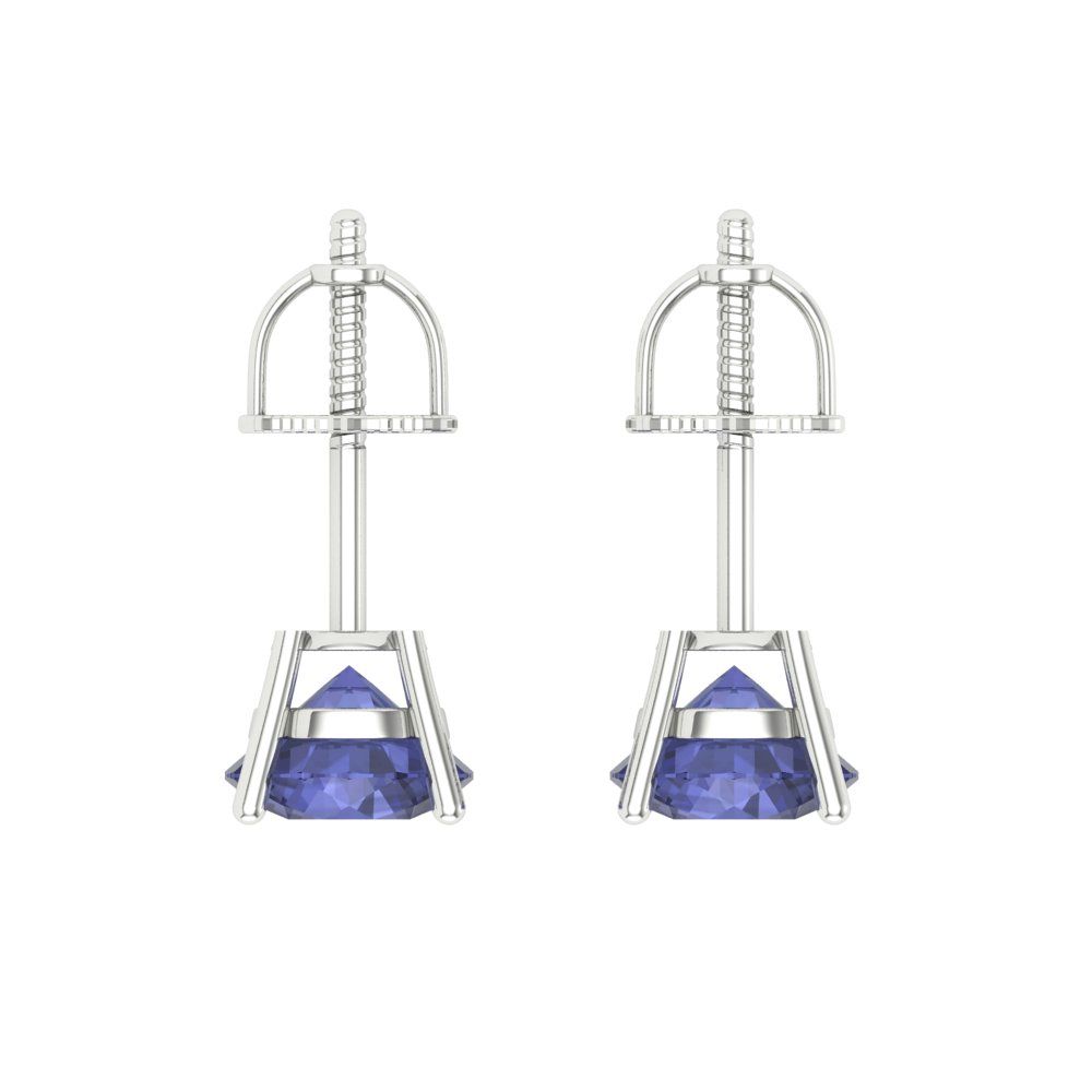1.5 ctw Tanzanite Studs Earrings | 6mm Round Cut White Gold Screw back | December Birthstone