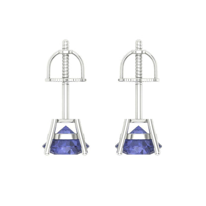 1.5 ctw Tanzanite Studs Earrings | 6mm Round Cut White Gold Screw back | December Birthstone