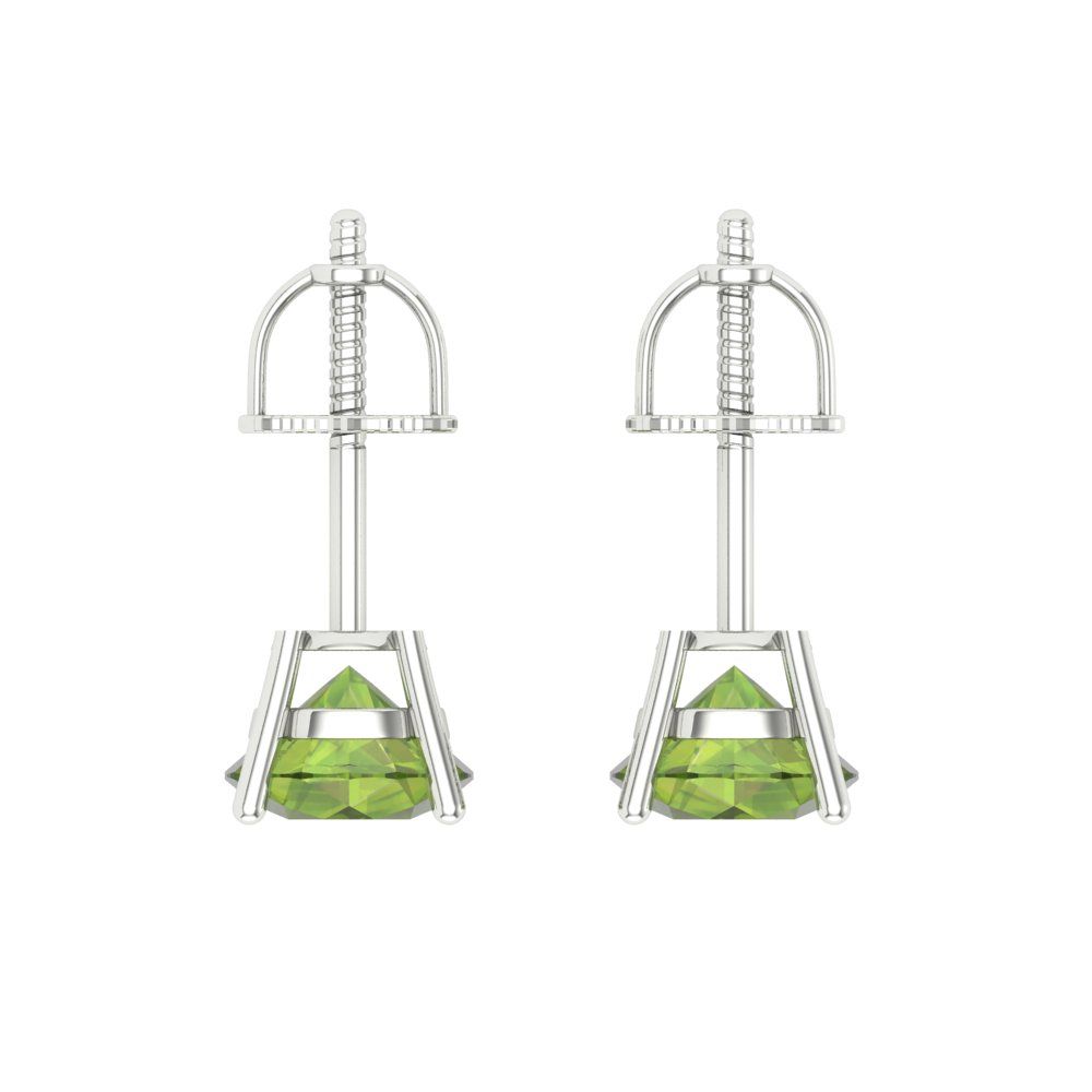 1.5 ctw Peridot Studs Earrings | 6mm Round Cut White Gold Screw back | August Birthstone